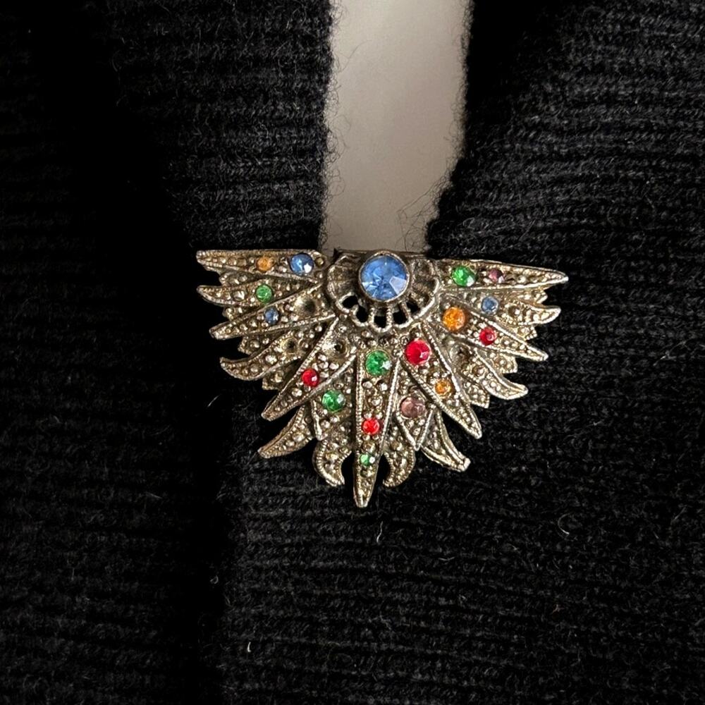 Vintage 1930s–40s Winged Rhinestone Fur Clip Art Deco